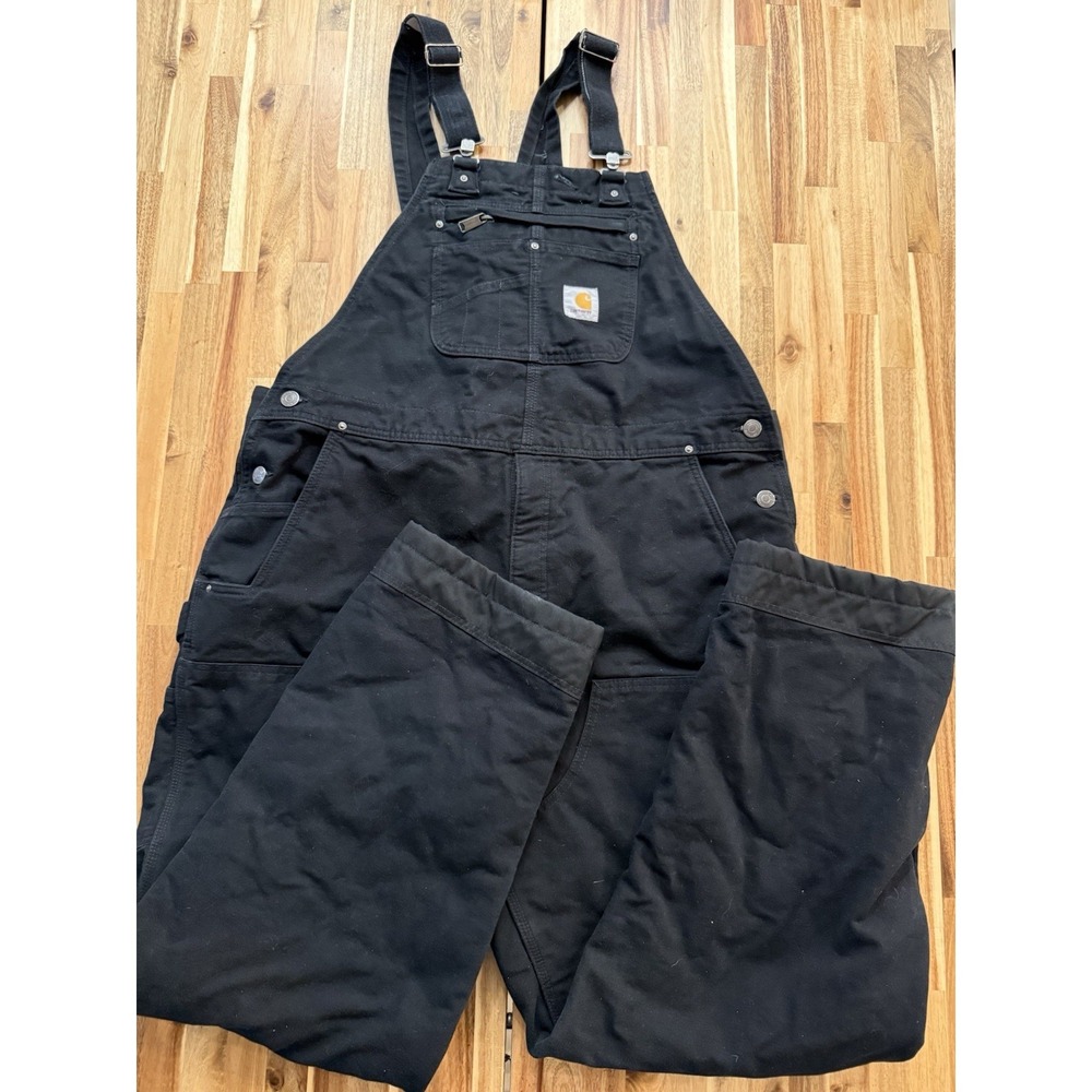 Carhartt Men's 104031 Washed Duck Bib Overalls - Quilt Lined, XL REG, Black